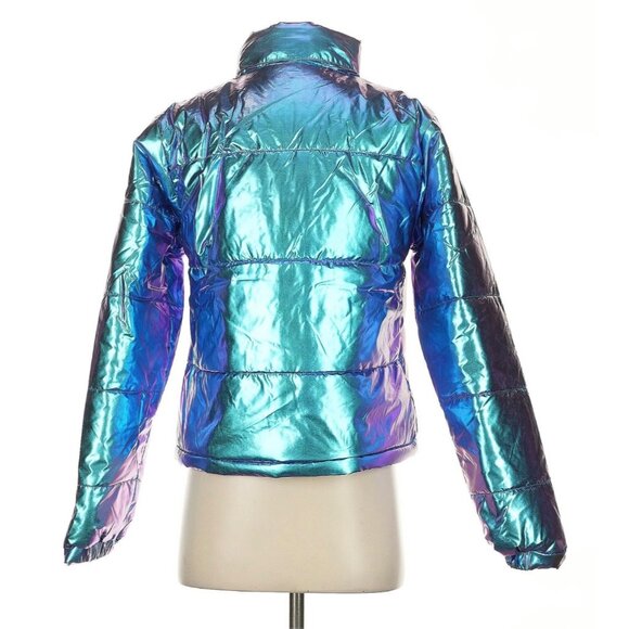 NWOT Club Exx x Dolls Kill Iridescent Metallic Hooded Zip Up Snow Puffer Jacket - Picture 5 of 8